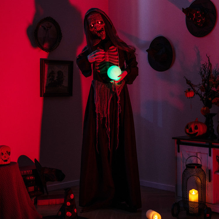 Halloween Animatronics Standing Witch with Light Up Eyes and Magical Ball