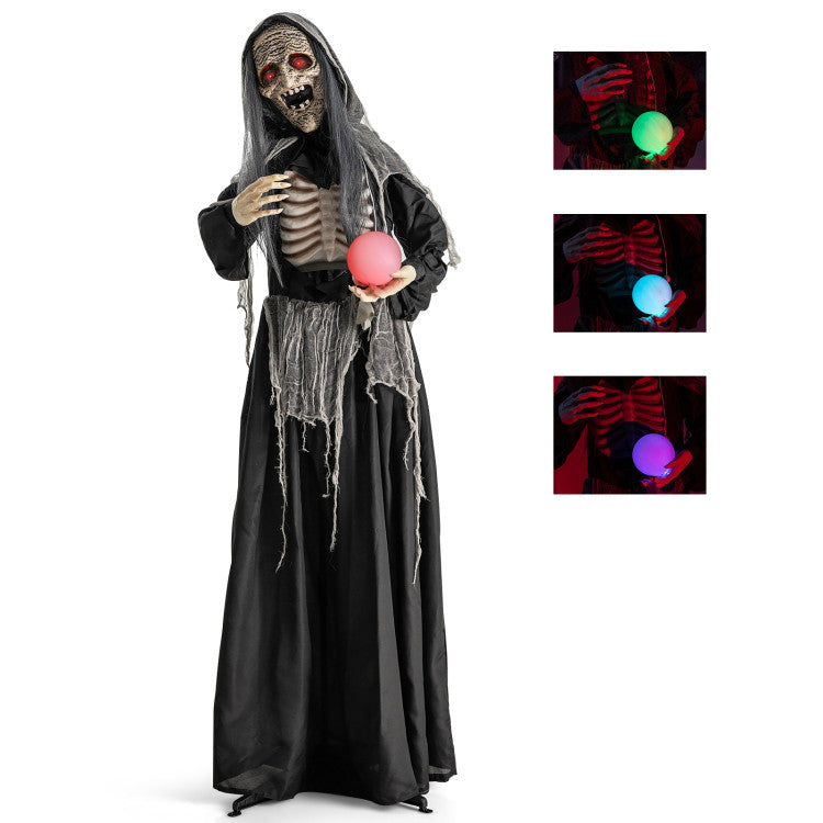 Halloween Animatronics Standing Witch with Light Up Eyes and Magical Ball