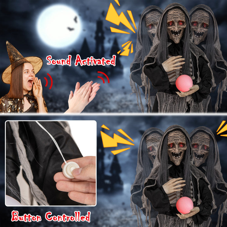 Halloween Animatronics Standing Witch with Light Up Eyes and Magical Ball