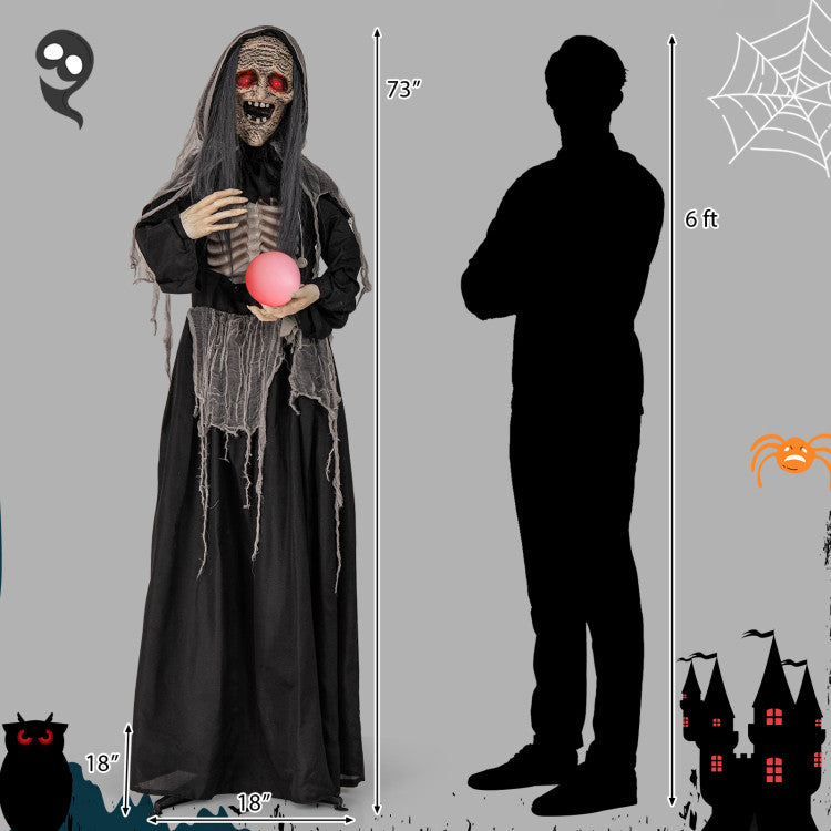 Halloween Animatronics Standing Witch with Light Up Eyes and Magical Ball