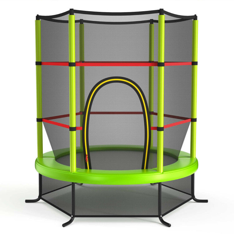 55 Inch Kids Recreational Trampoline Toddler Heavy Duty Frame Round Bouncing Jumping Mat with Enclosure Net Safety Pad