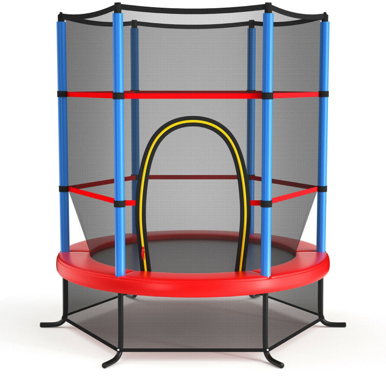55 Inch Kids Recreational Trampoline Toddler Heavy Duty Frame Round Bouncing Jumping Mat with Enclosure Net Safety Pad