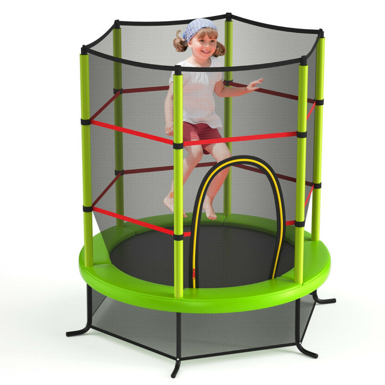 55 Inch Kids Recreational Trampoline Toddler Heavy Duty Frame Round Bouncing Jumping Mat with Enclosure Net Safety Pad