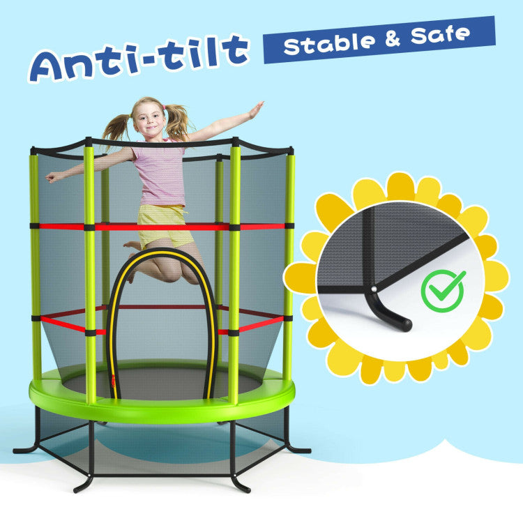 55 Inch Kids Recreational Trampoline Toddler Heavy Duty Frame Round Bouncing Jumping Mat with Enclosure Net Safety Pad