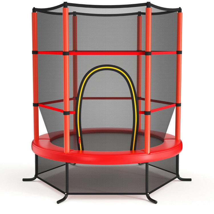 55 Inch Kids Recreational Trampoline Toddler Heavy Duty Frame Round Bouncing Jumping Mat with Enclosure Net Safety Pad