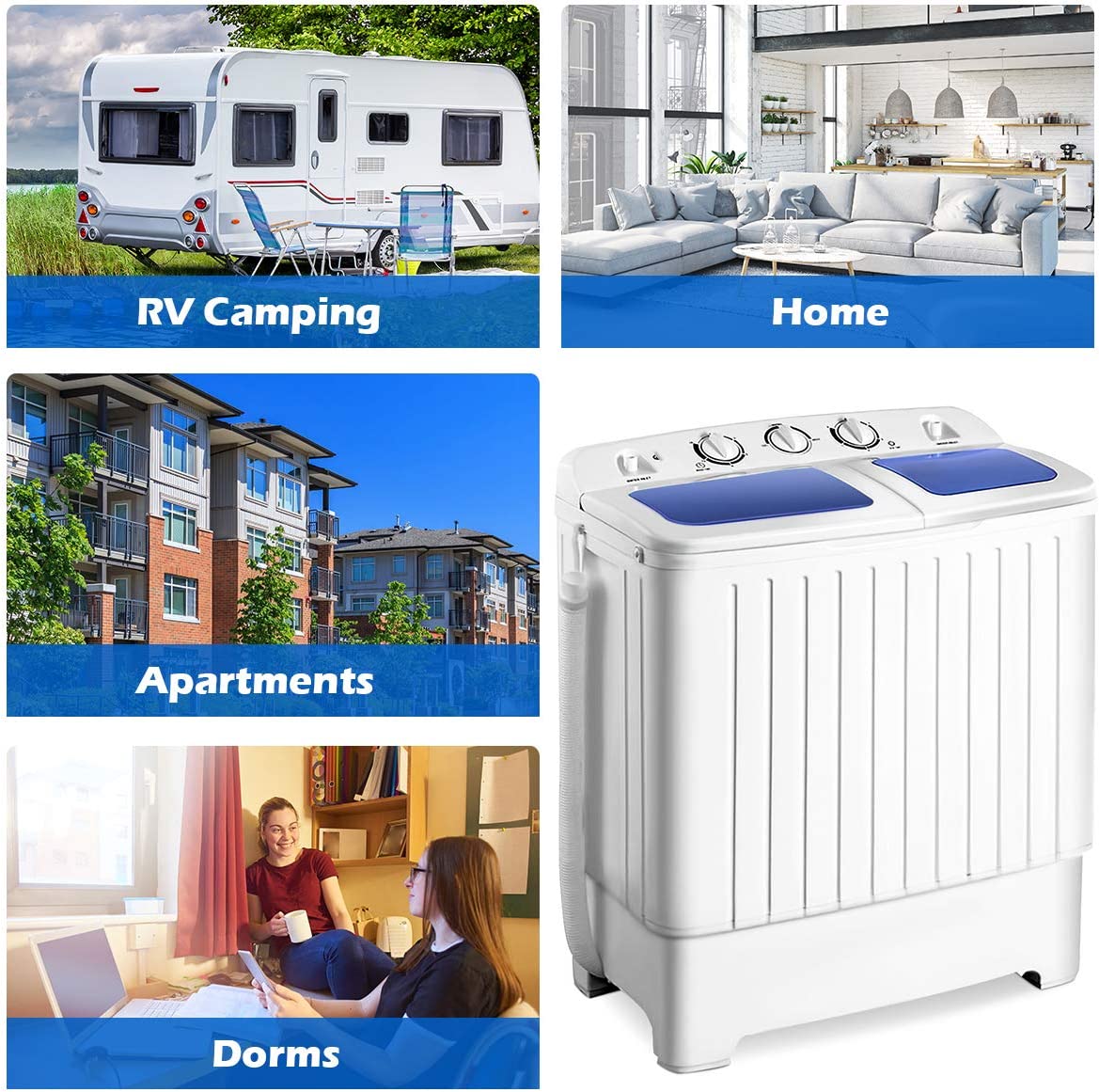 Portable Twin Tub Mini Washing Machine 17.6lbs Compact Washer Spinner Dryer