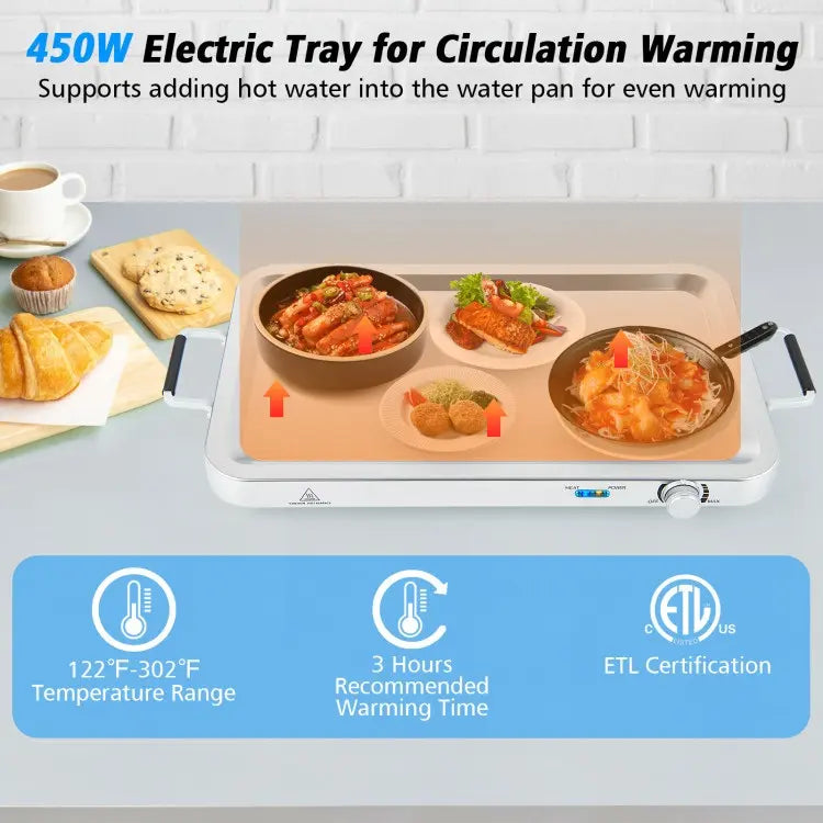 2-in-1 Electric Warming Tray with Temperature Control, 8 Quart Food Warmer with Stainless Steel Trays for Buffet and Parties