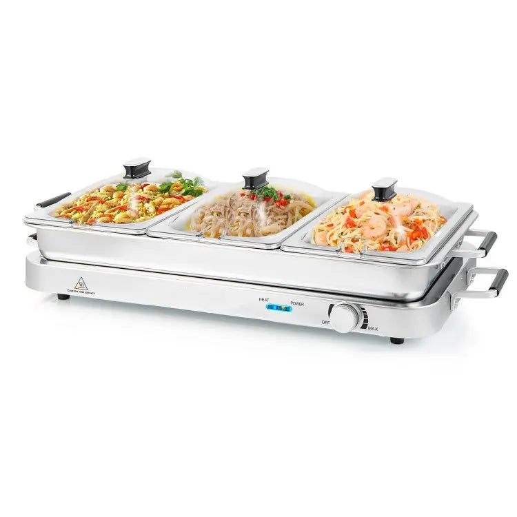 2-in-1 Electric Warming Tray with Temperature Control, 8 Quart Food Warmer with Stainless Steel Trays for Buffet and Parties
