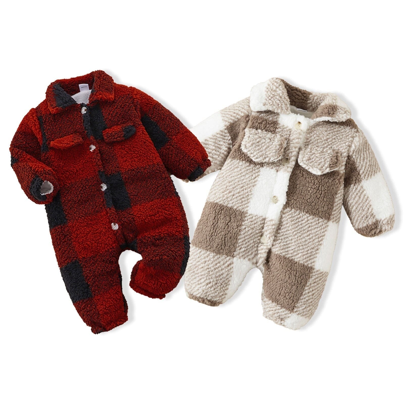 Baby Plaid Fluffy Fleece Long-sleeve Romper